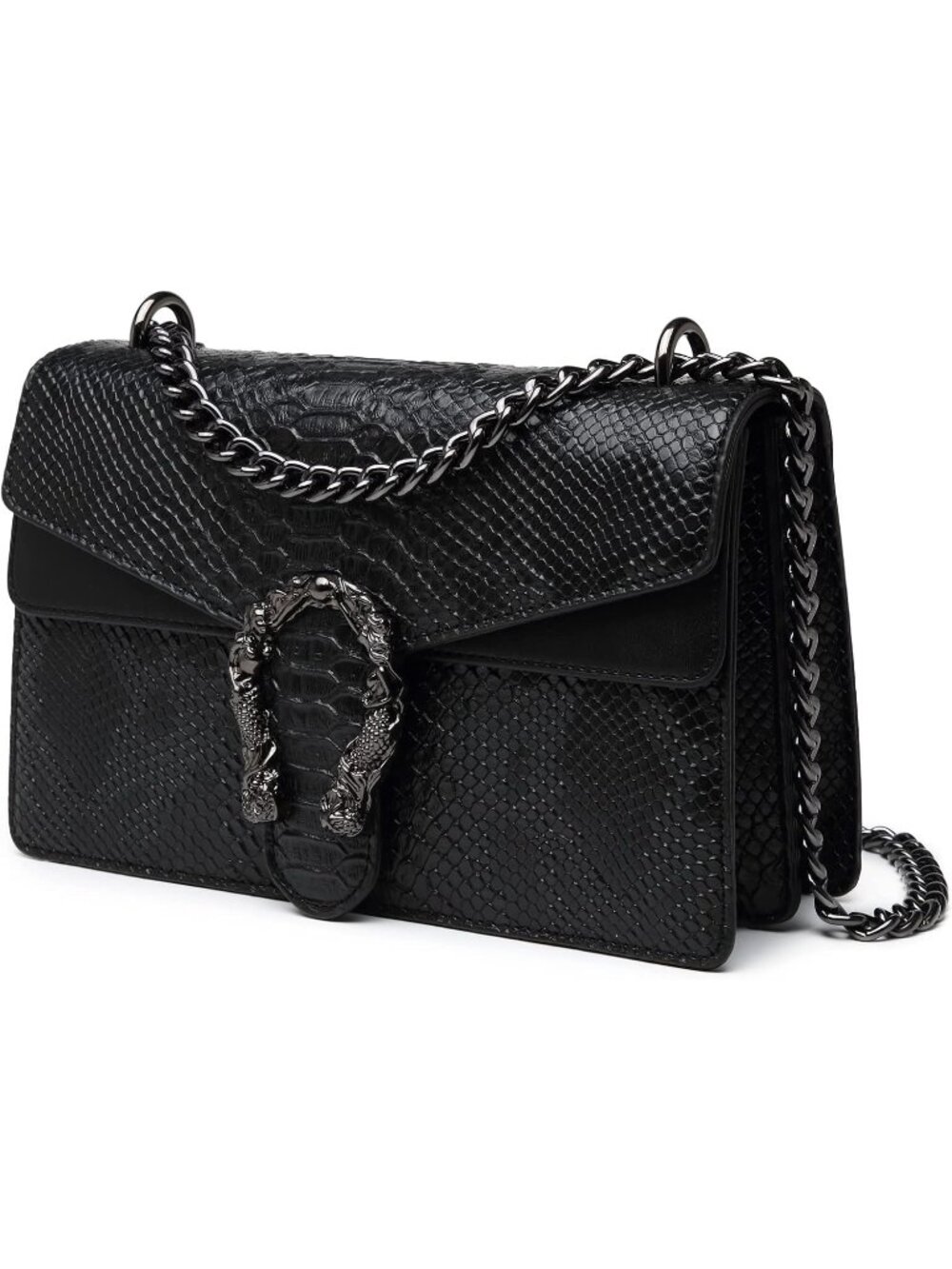 Women's Black Shoulder Crossbody Bags Snake Printed Leather Evening Clutch